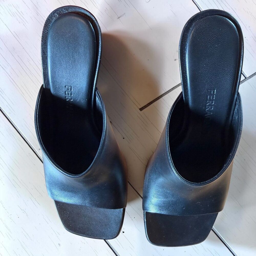 Salvatore Ferragamo Astro X5 Black Lamb Leather Gancini Heel Slide Sandals US 8 - Picture 2 of 12